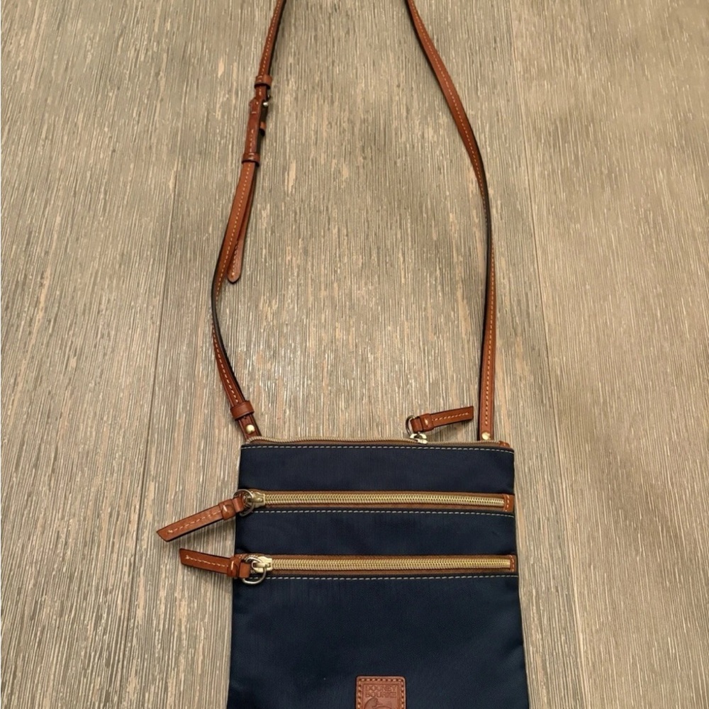 Dooney & Bourke Blue Bag with Brown Leather Patch